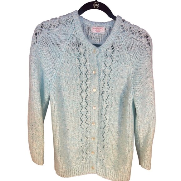 VTG Handmade  M (est) Cardigan Mint Green Button Front Cottage Core - Picture 1 of 7